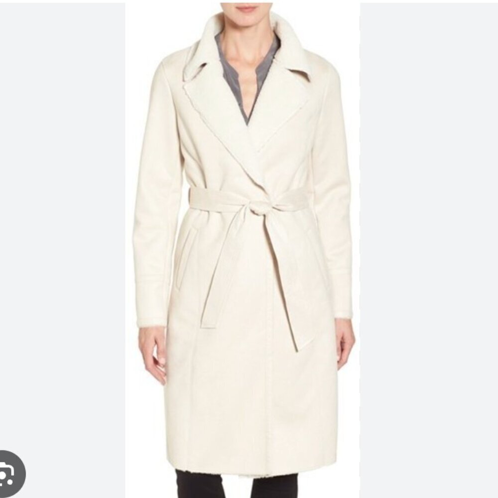 Eliza J faux shearling wrap Trench Coat